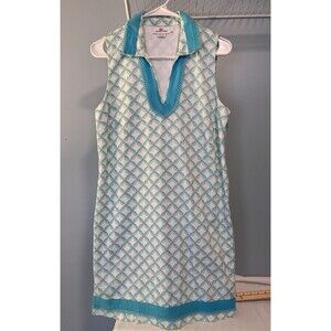 Vineyard Vines Sheath Dress Women Size 6 Green Blue White Geometric Beach Lined